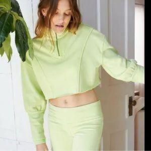 Urban Outfitters Women Out from Under Cropped Half Zip Lime Green Pullover Med